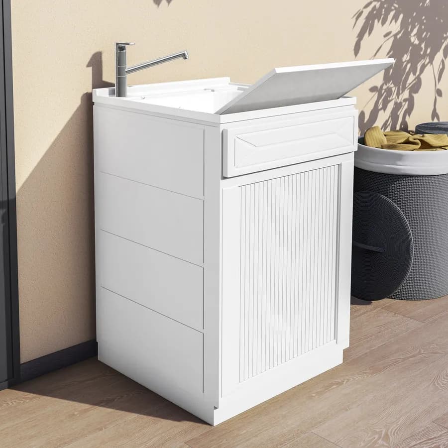 Mobile lavatoio 60x60 cm con anta serranda orizzontale vasca e asse lavapanni