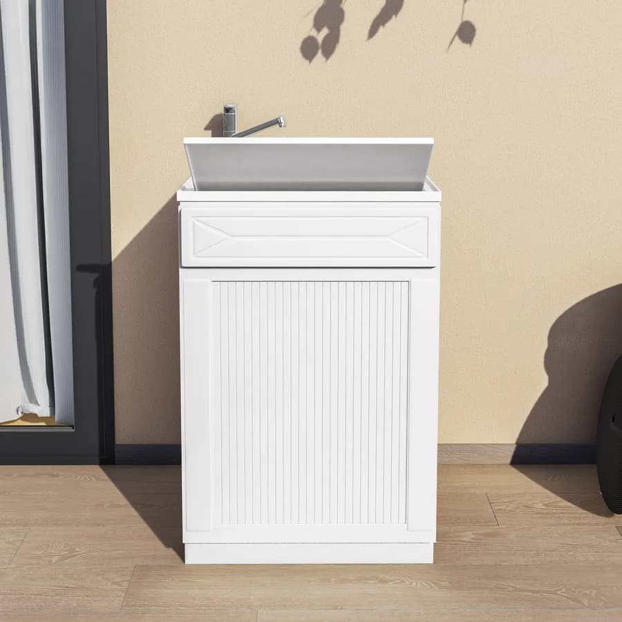 Mobile lavatoio 60x60 cm con anta serranda orizzontale vasca e asse lavapanni