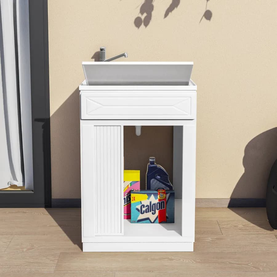 Mobile lavatoio 60x60 cm con anta serranda orizzontale vasca e asse lavapanni