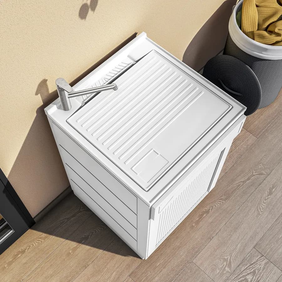 Mobile lavatoio 60x60 cm con anta serranda orizzontale vasca e asse lavapanni