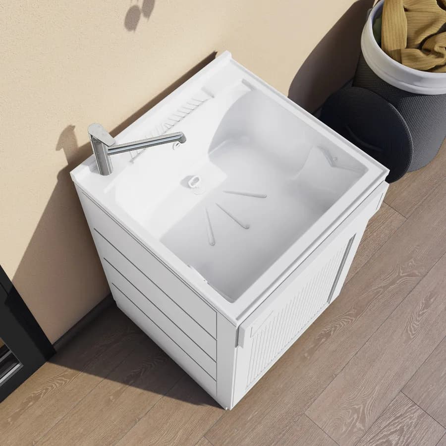 Mobile lavatoio 60x60 cm con anta serranda orizzontale vasca e asse lavapanni