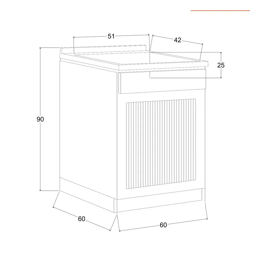 Mobile lavatoio 60x60 cm con anta serranda orizzontale vasca e asse lavapanni