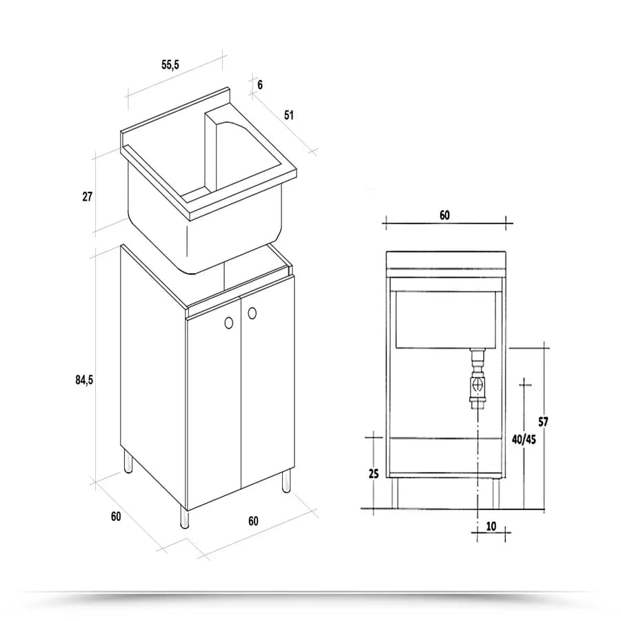 Mobile lavatoio 60x60 cm Montegrappa per interno con doppia anta e lavapanni