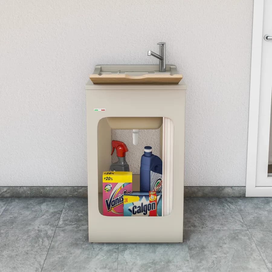 Mobile lavatoio crema Lavacril Colavene 50x50x87h cm con vasca e serranda