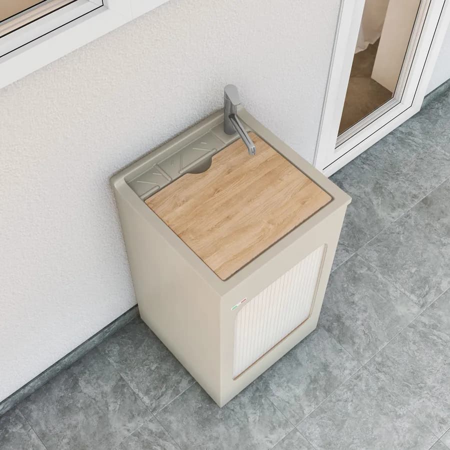 Mobile lavatoio crema Lavacril Colavene 50x50x87h cm con vasca e serranda