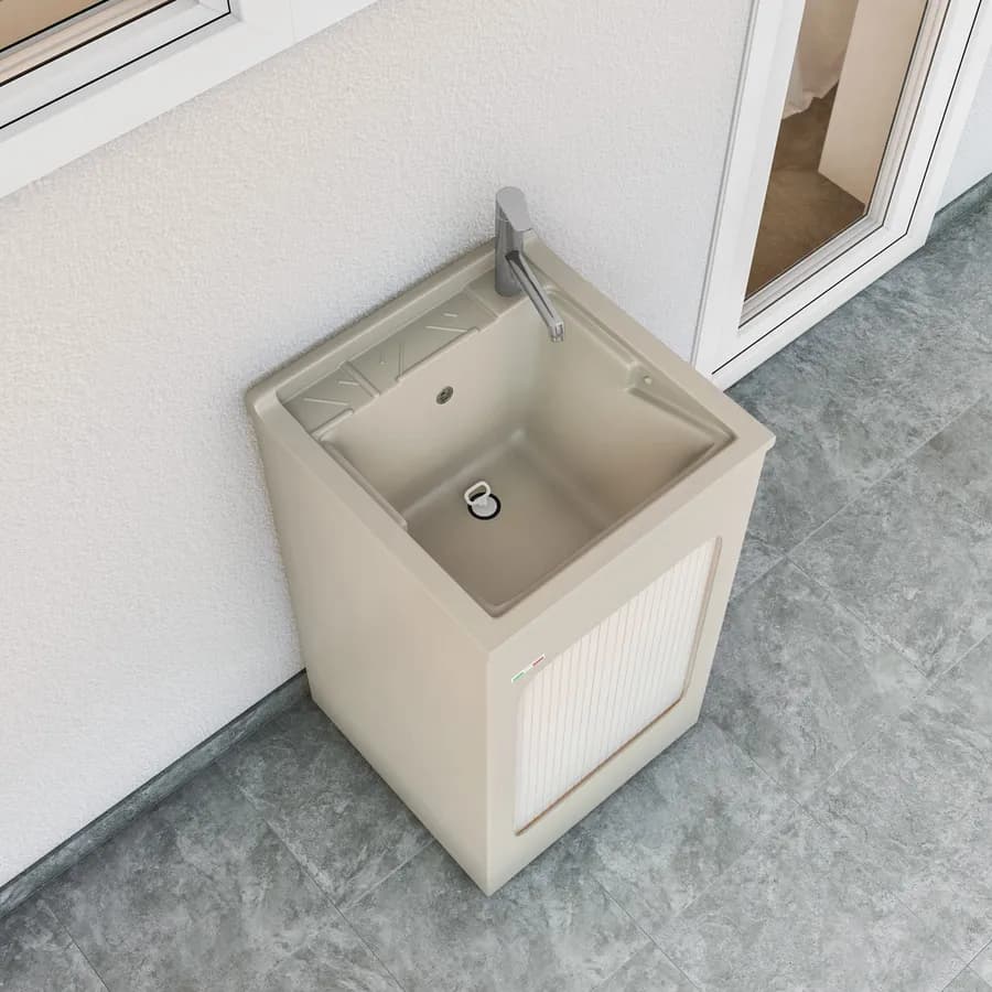 Mobile lavatoio crema Lavacril Colavene 50x50x87h cm con vasca e serranda