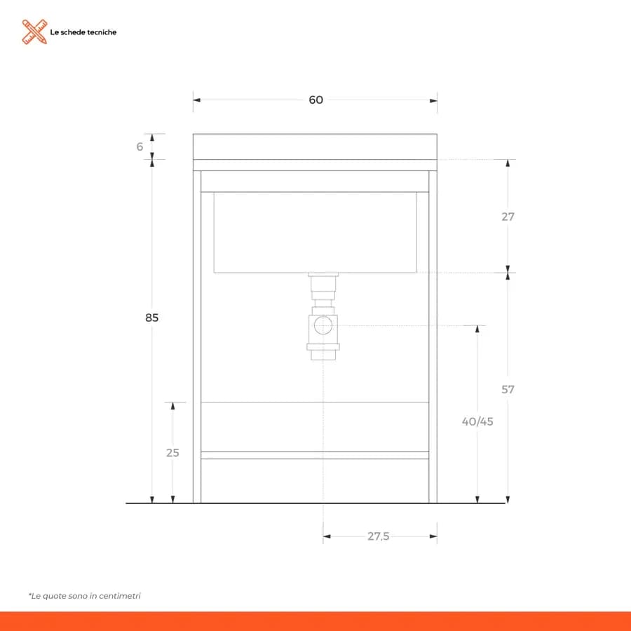 Mobile lavatoio con doppia anta e con vasca in termoplastico linea Edilla Montegrappa 60x50x85h cm