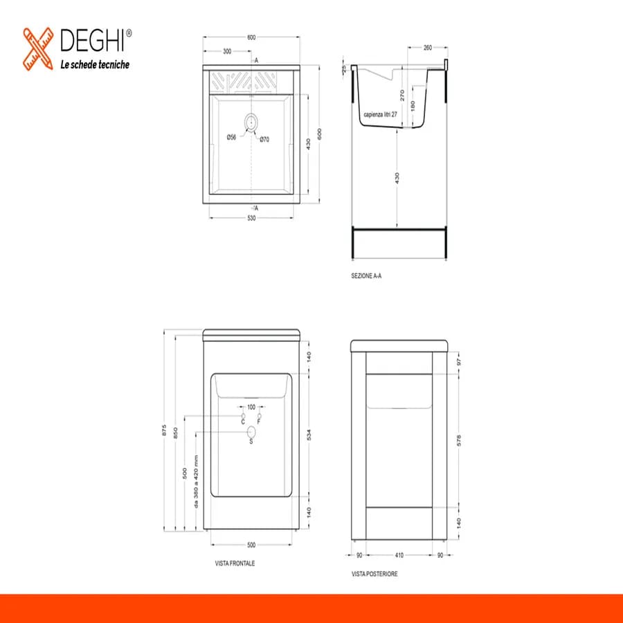 Mobile lavatoio con vasca Lavacril di Colavene 60x60x87h cm con serranda laterale