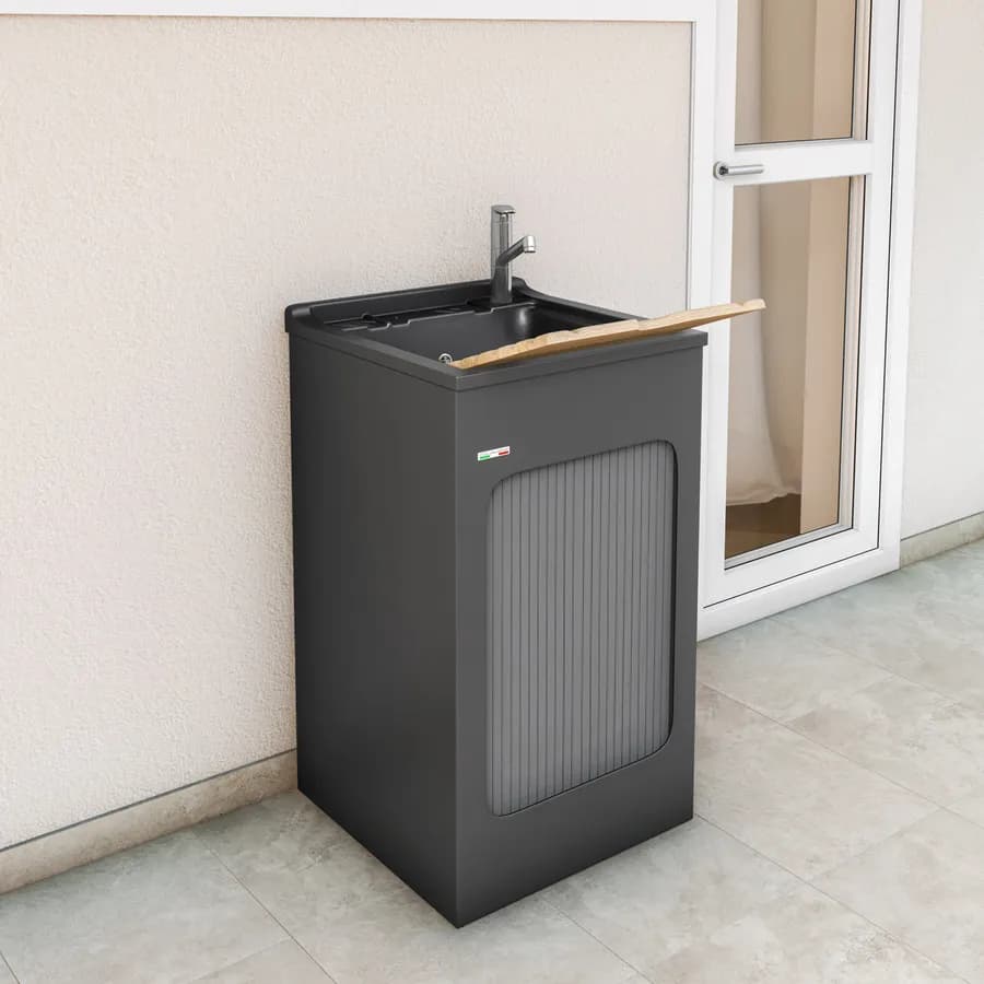 Mobile lavatoio grigio Lavacril Colavene 50x50x87h cm con vasca e serranda laterale a scomparsa