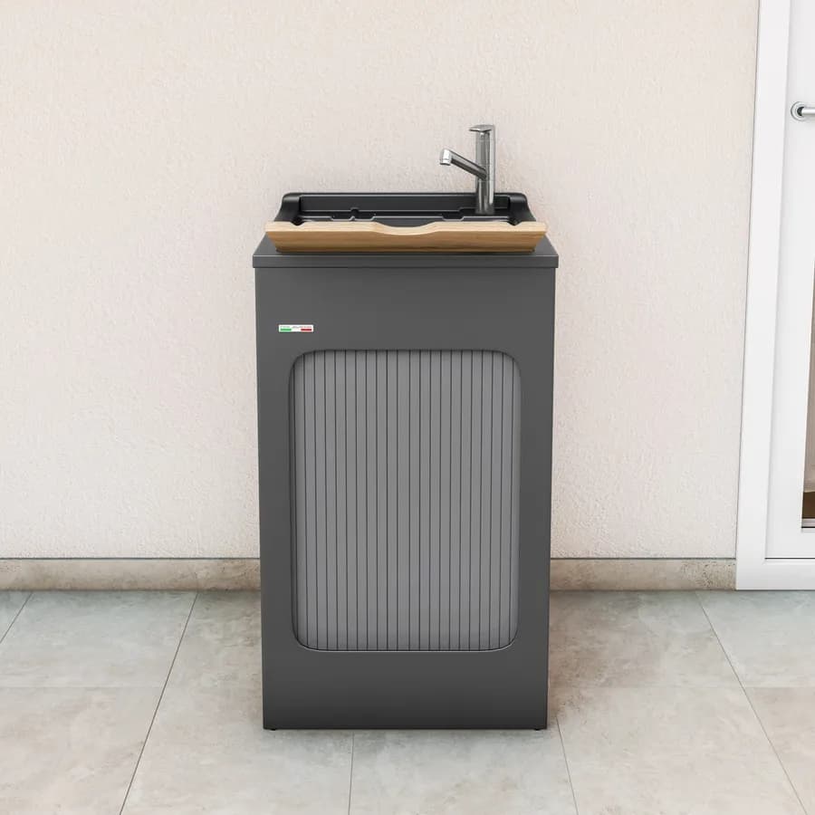 Mobile lavatoio grigio Lavacril Colavene 50x50x87h cm con vasca e serranda laterale a scomparsa