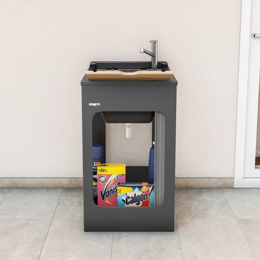 Mobile lavatoio grigio Lavacril Colavene 50x50x87h cm con vasca e serranda laterale a scomparsa