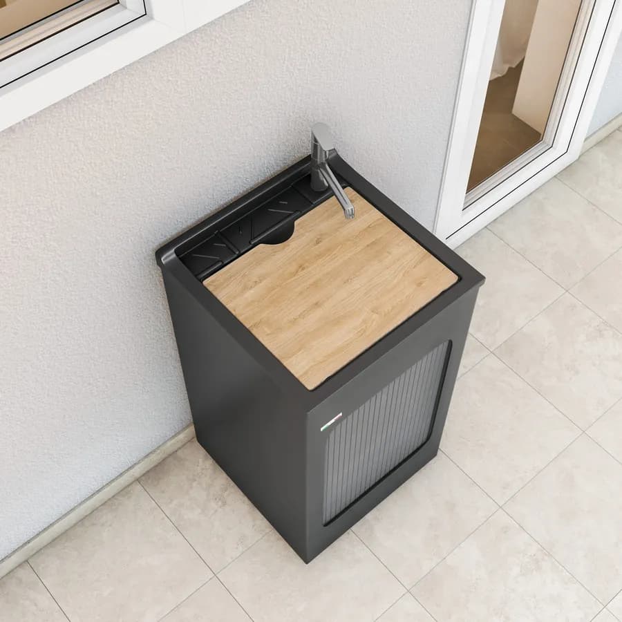 Mobile lavatoio grigio Lavacril Colavene 50x50x87h cm con vasca e serranda laterale a scomparsa