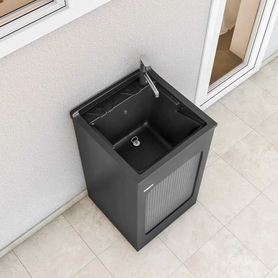 Mobile lavatoio grigio Lavacril Colavene 50x50x87h cm con vasca e serranda laterale a scomparsa