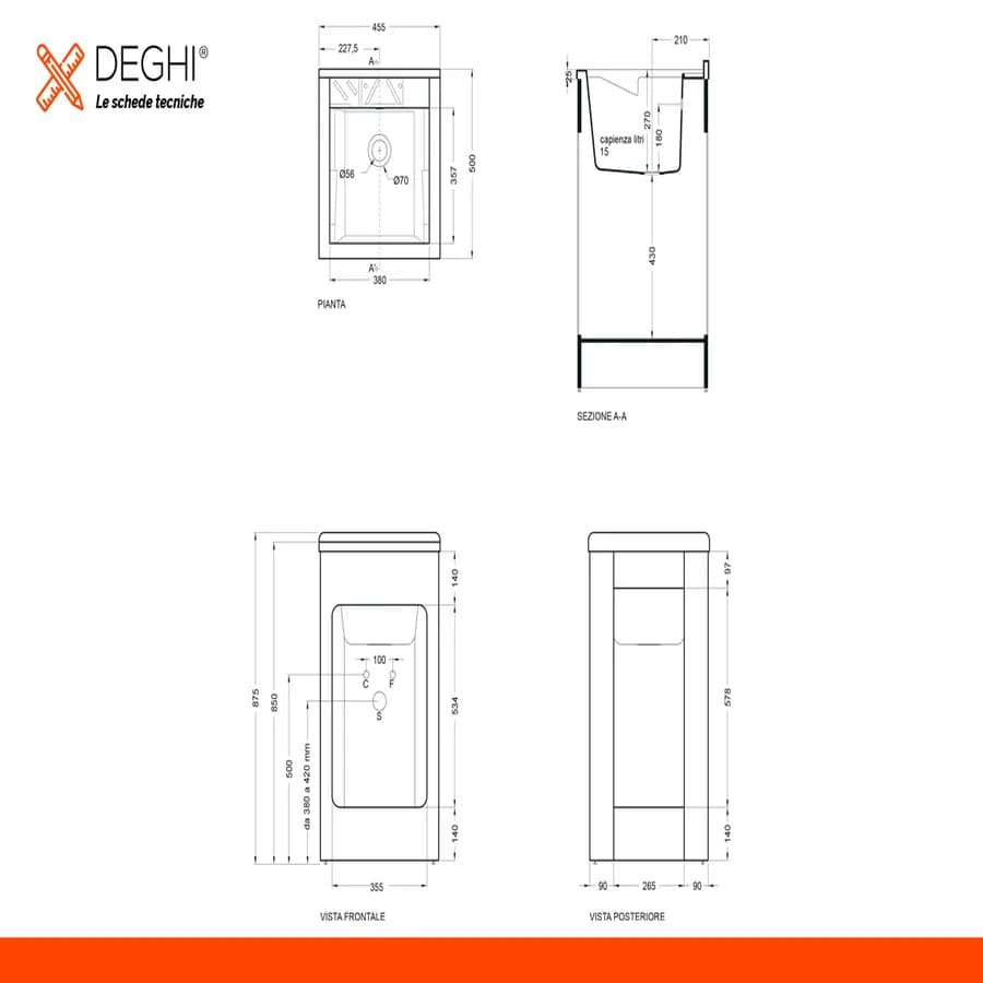 Mobile lavatoio Lavacril Colavene 45x50x87h cm con serranda laterale e vasca in ABS