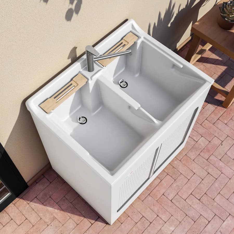 Mobile lavatoio Lavacril Colavene 80x60x84h cm con doppia vasca e serrandina