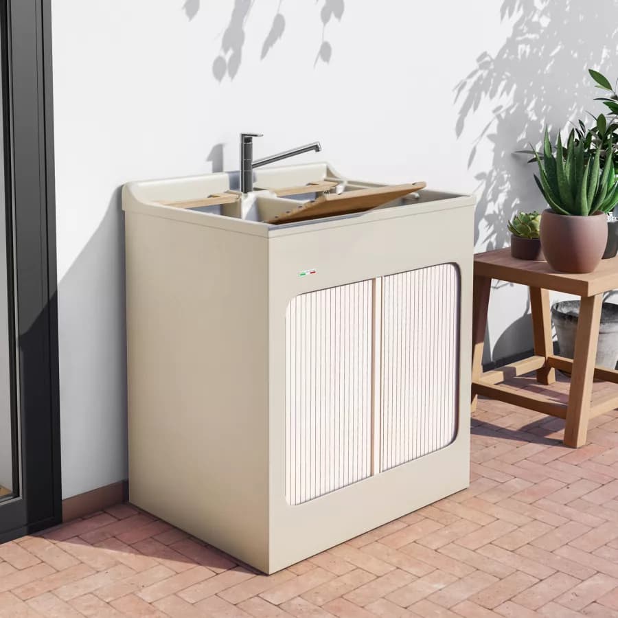 Mobile lavatoio Lavacril Colavene crema 80x60 cm con doppia vasca e serrandina