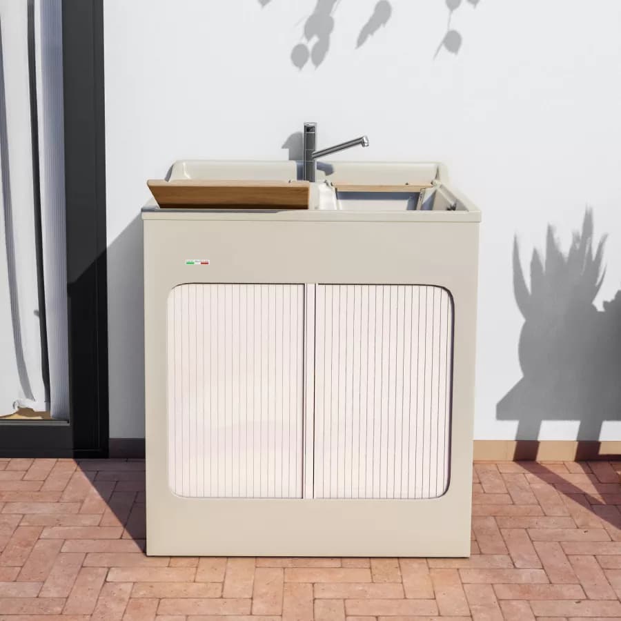 Mobile lavatoio Lavacril Colavene crema 80x60 cm con doppia vasca e serrandina