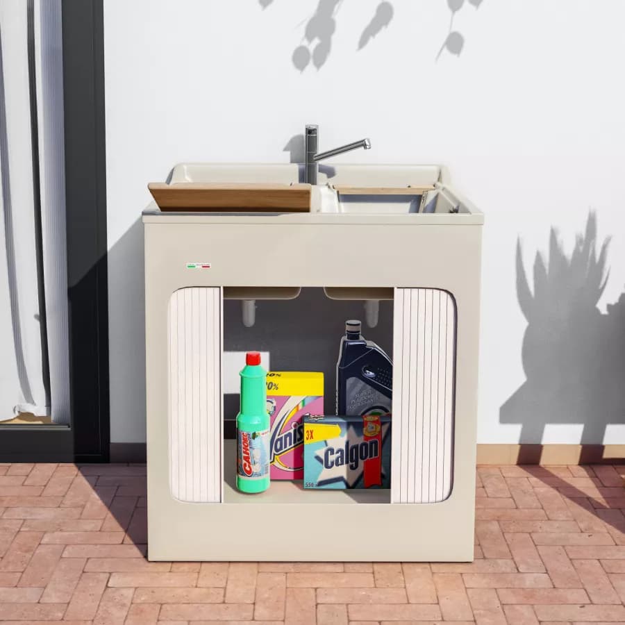 Mobile lavatoio Lavacril Colavene crema 80x60 cm con doppia vasca e serrandina