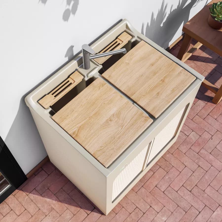 Mobile lavatoio Lavacril Colavene crema 80x60 cm con doppia vasca e serrandina