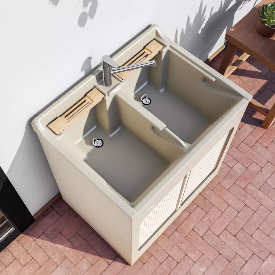 Mobile lavatoio Lavacril Colavene crema 80x60 cm con doppia vasca e serrandina