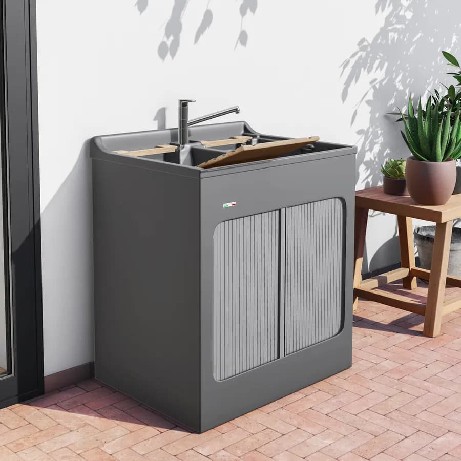 Mobile lavatoio Lavacril Colavene grigio 80x60x84h cm con doppia vasca e serrandina