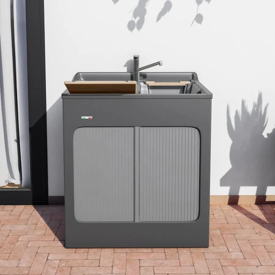 Mobile lavatoio Lavacril Colavene grigio 80x60x84h cm con doppia vasca e serrandina