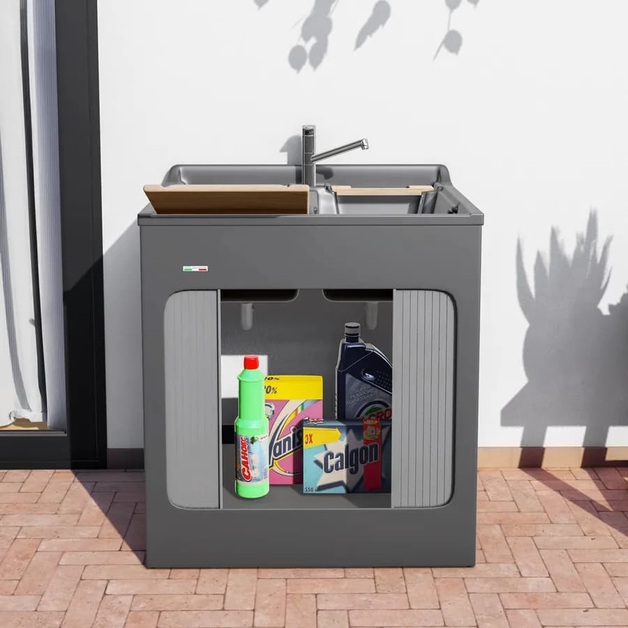 Mobile lavatoio Lavacril Colavene grigio 80x60x84h cm con doppia vasca e serrandina