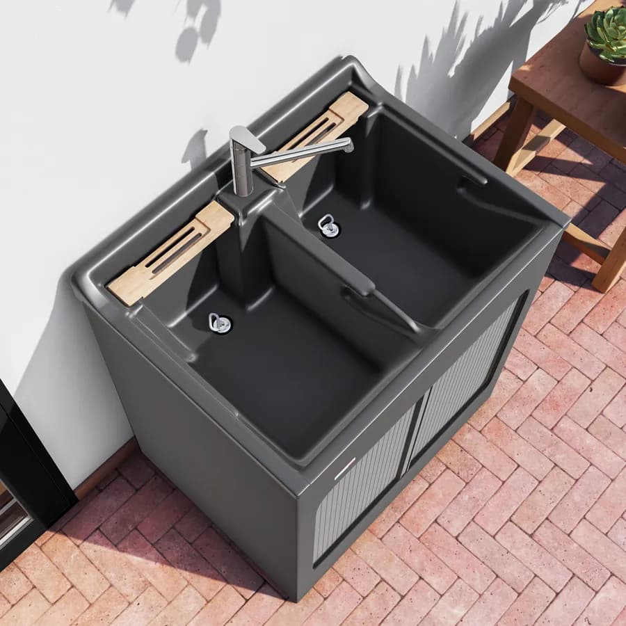 Mobile lavatoio Lavacril Colavene grigio 80x60x84h cm con doppia vasca e serrandina