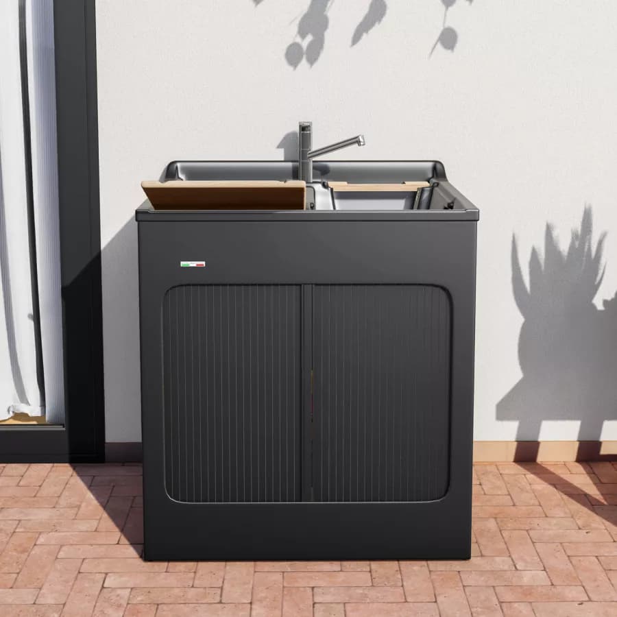 Mobile lavatoio Lavacril Colavene nero 80x60x84h cm con doppia vasca e serrandina
