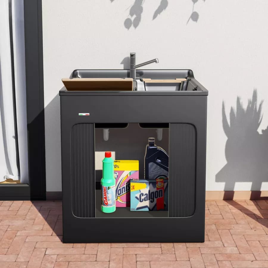 Mobile lavatoio Lavacril Colavene nero 80x60x84h cm con doppia vasca e serrandina