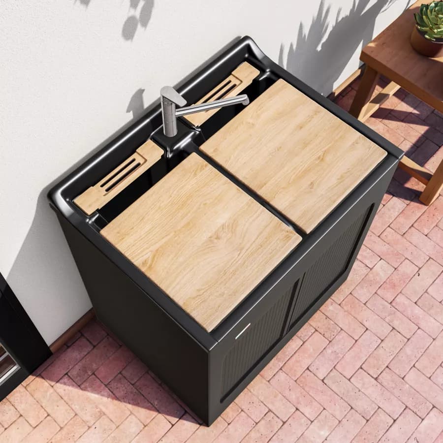 Mobile lavatoio Lavacril Colavene nero 80x60x84h cm con doppia vasca e serrandina