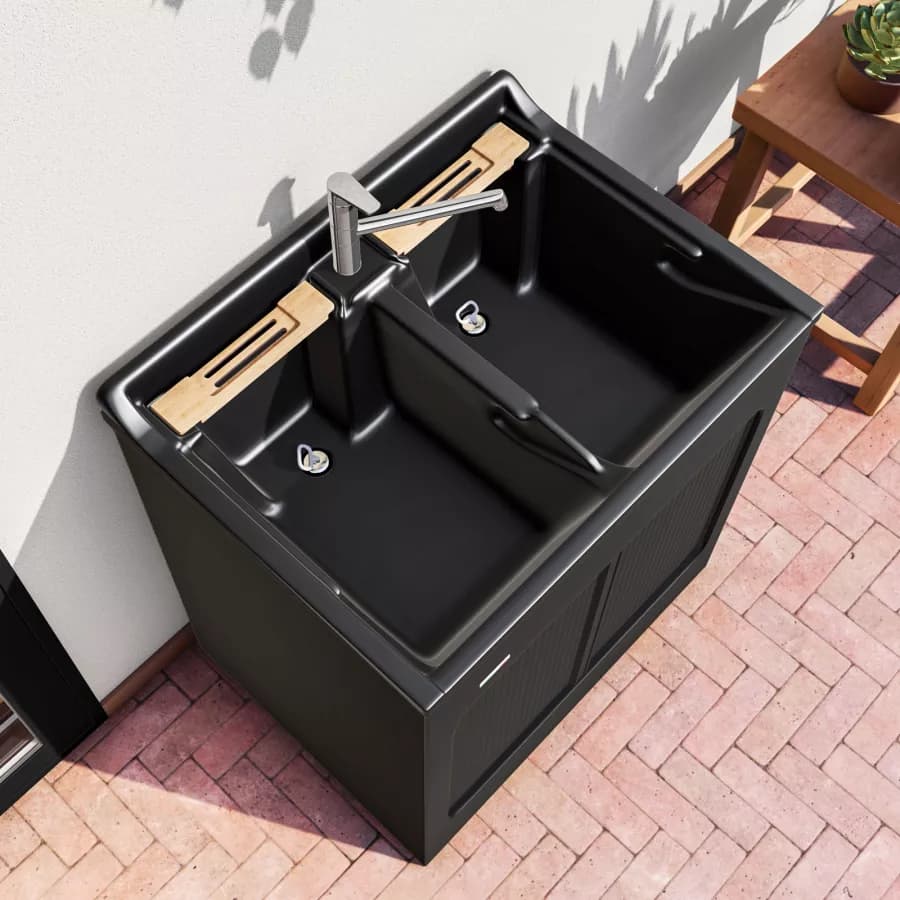 Mobile lavatoio Lavacril Colavene nero 80x60x84h cm con doppia vasca e serrandina