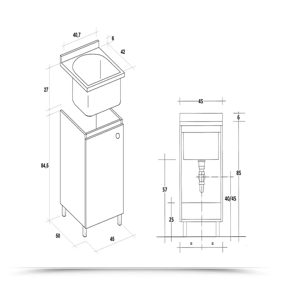Mobile lavatoio Montegrappa 45x50 cm per interno con anta a sinistra e asse