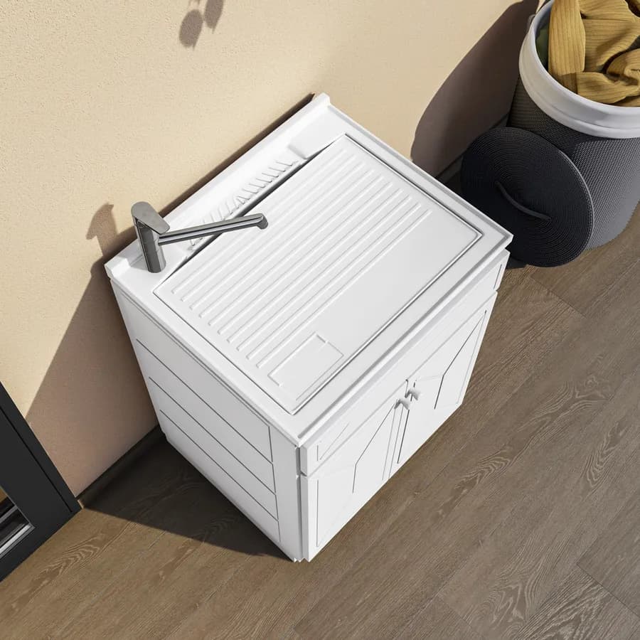 Mobile lavatoio per interno o esterno 60x50 due ante + vasca e asse lavapanni