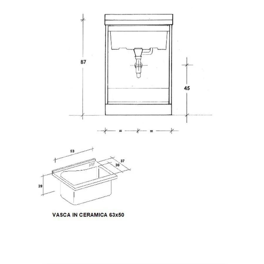 Mobile lavatoio vasca in ceramica linea Acqua Marella 63x50x87h cm Montegrappa