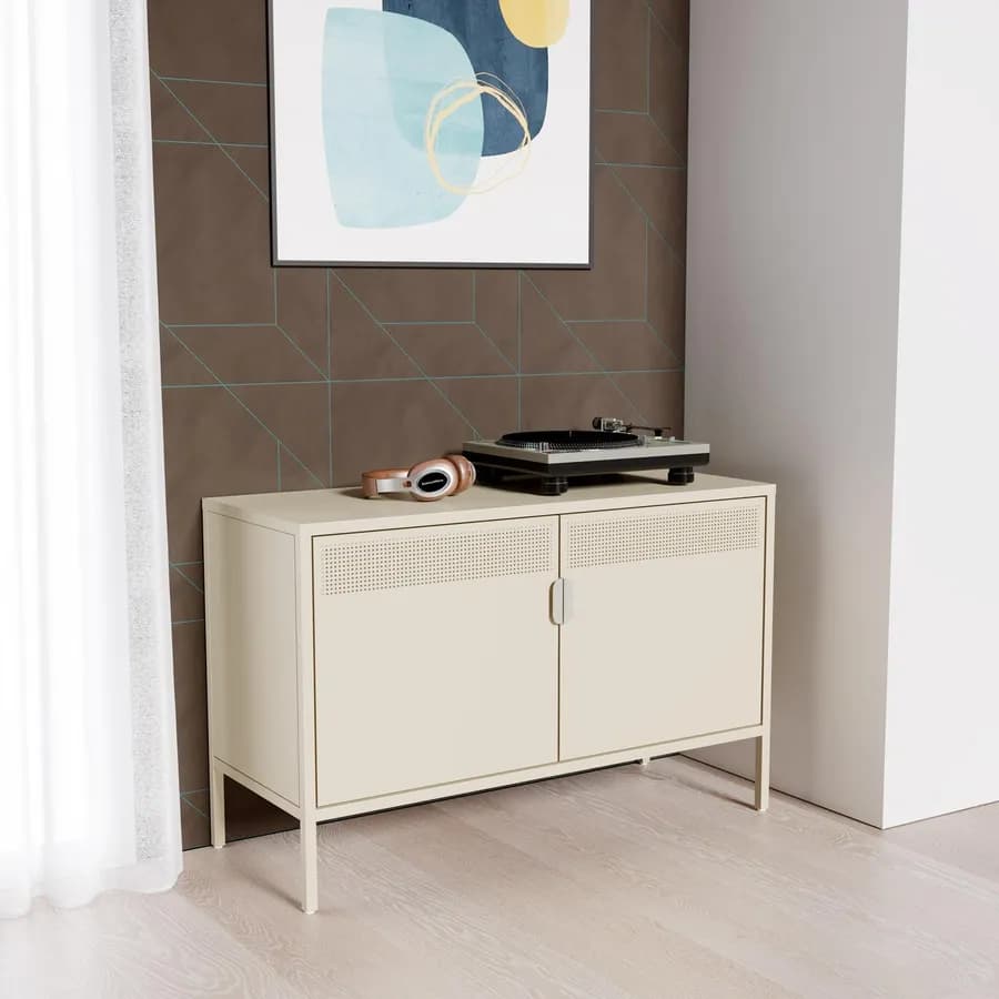 Mobile multiuso 100x64h cm in acciaio verniciato crema con 2 ante - Eclipse