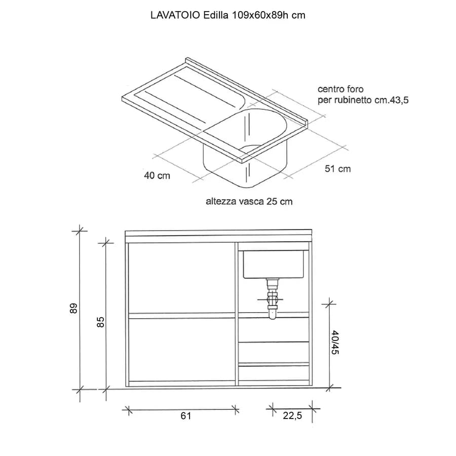 Mobile Montegrappa coprilavatrice sinistro + lavatoio a destra linea Edilla 109x60x89h cm