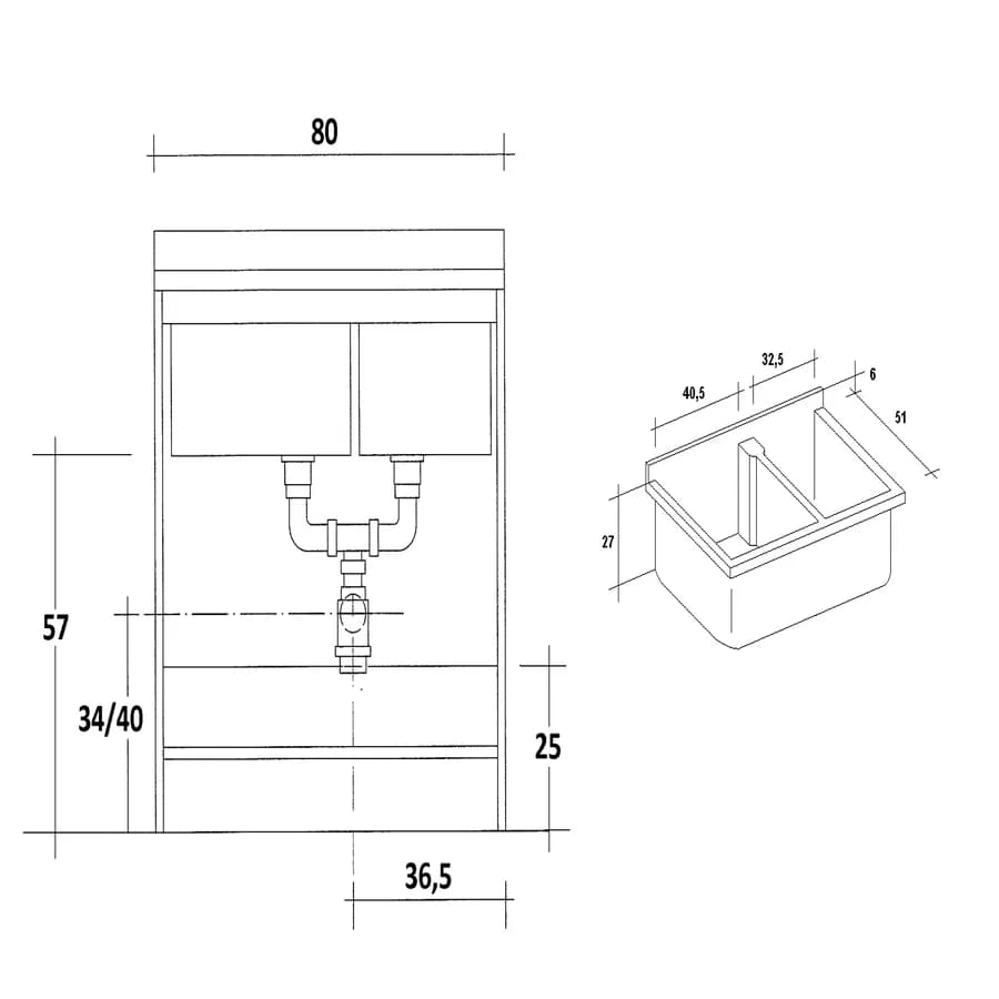 Mobile Montegrappa lavatoio linea Marella vasca termoplastica mobile doppia anta cm 80x60x85 h