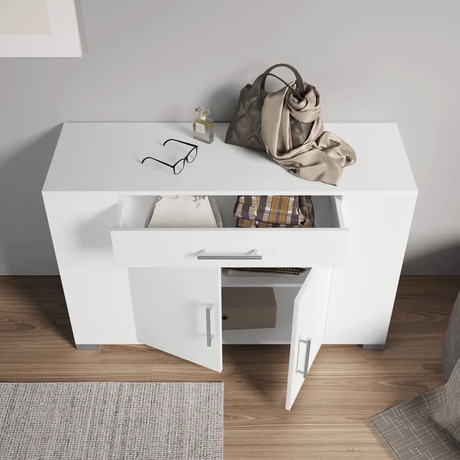 Mobile multiuso 116x76h cm bianco con ante e cassetti frontali e vani laterali - Timoti