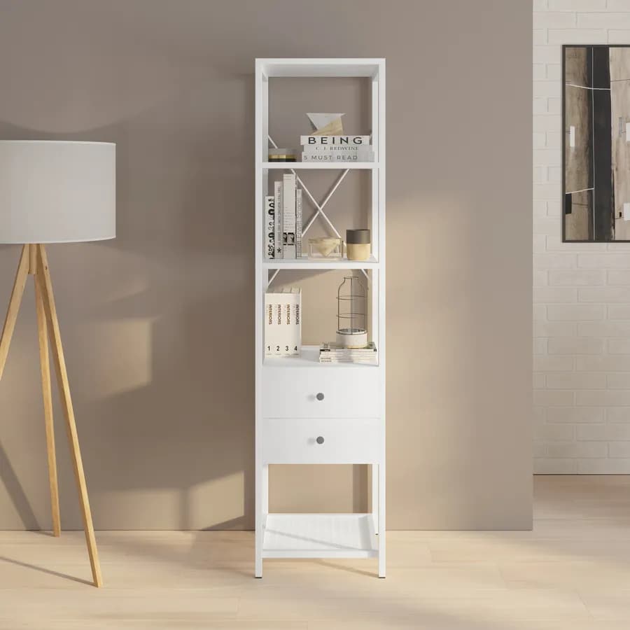 Mobile multiuso 40x160h cm in acciaio bianco con ripiani e 2 cassetti - Sheryl