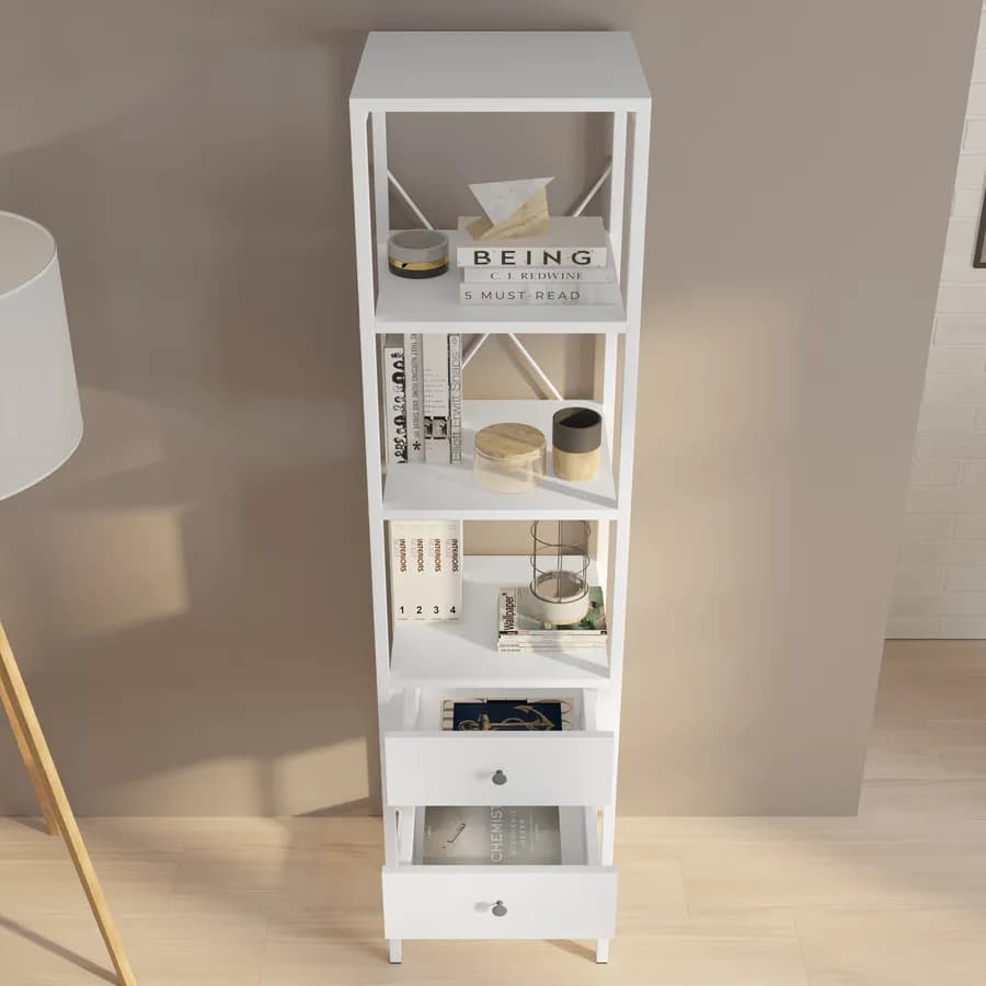 Mobile multiuso 40x160h cm in acciaio bianco con ripiani e 2 cassetti - Sheryl