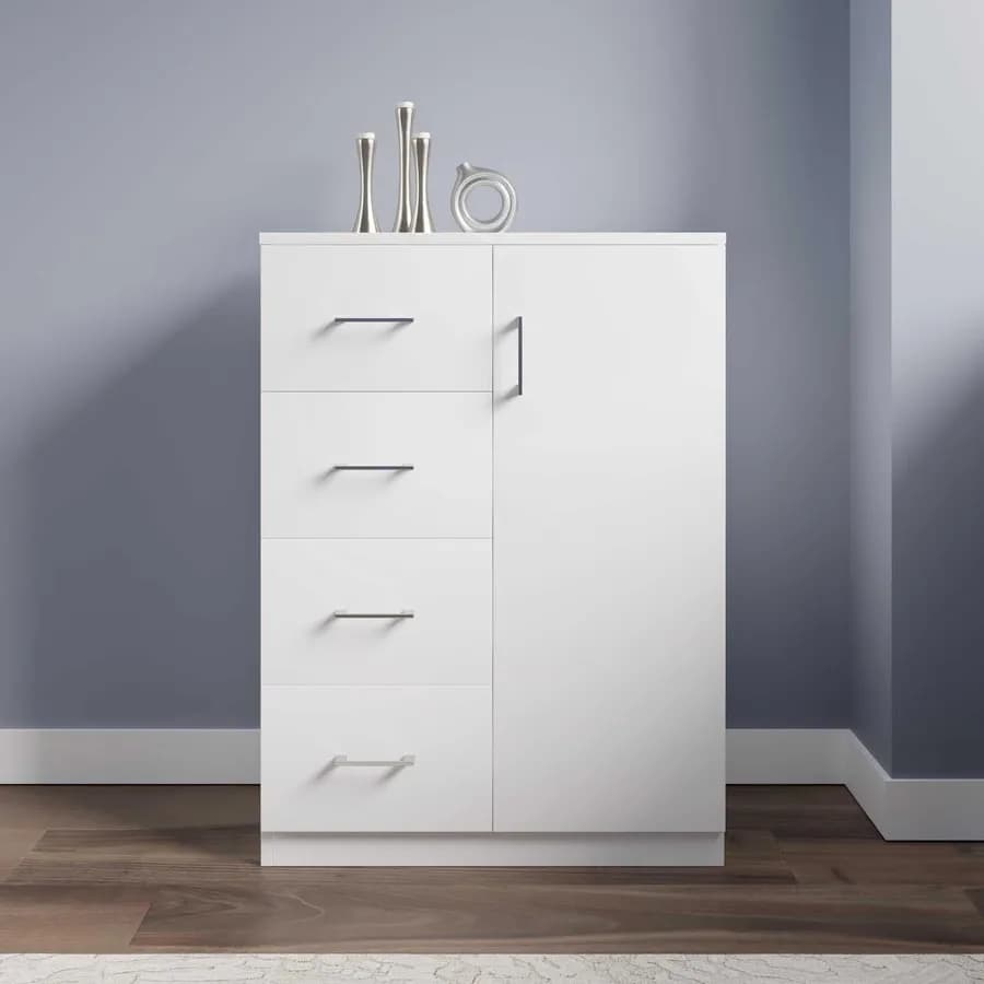 Mobile multiuso 60 cm in legno bianco 4 cassetti e anta - Aralia