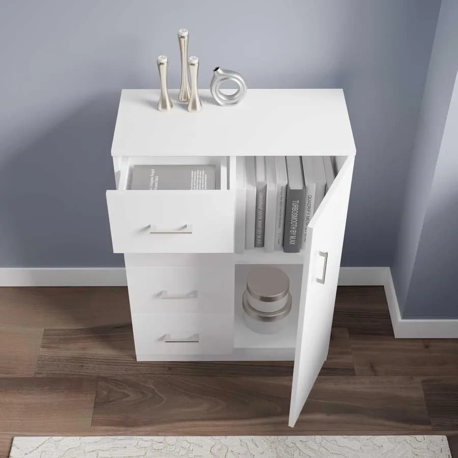 Mobile multiuso 60 cm in legno bianco 4 cassetti e anta - Aralia