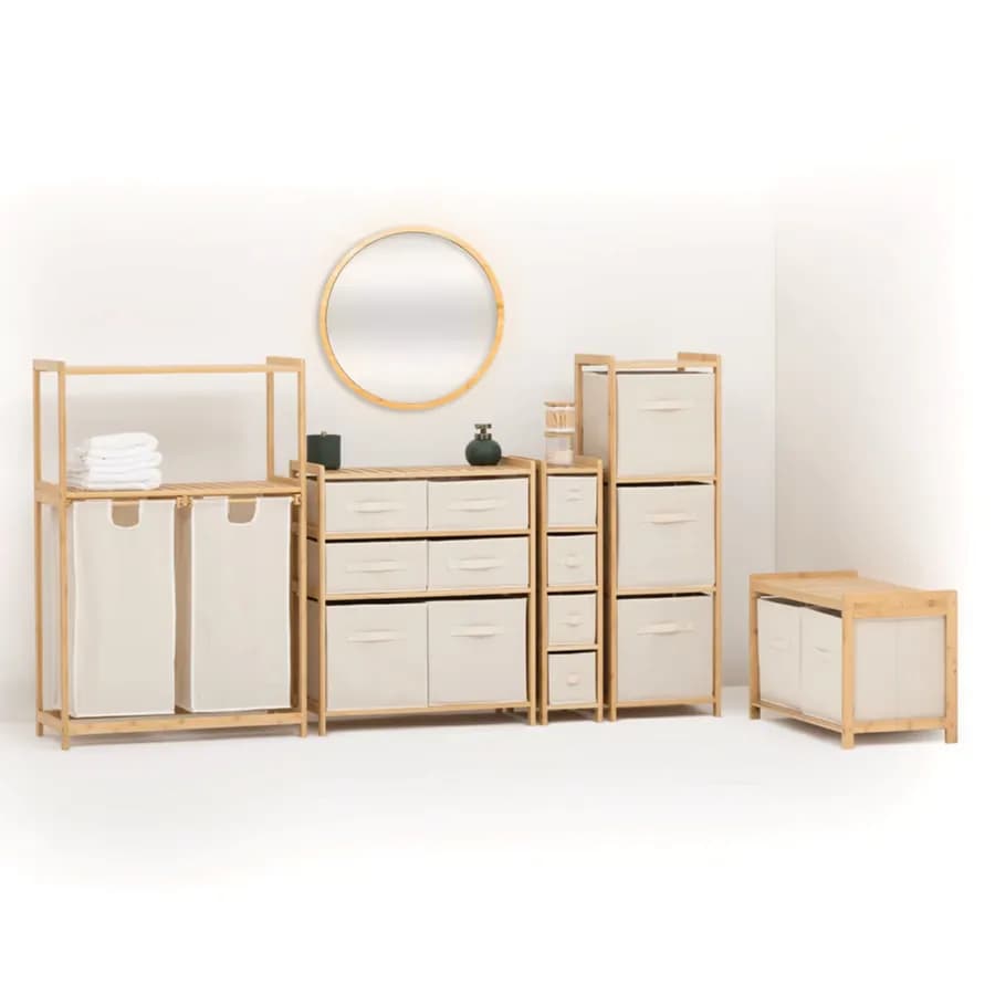 Mobile multiuso 66x79h cm in bambù naturale con 6 cassetti in tessuto bianco - Lascaux