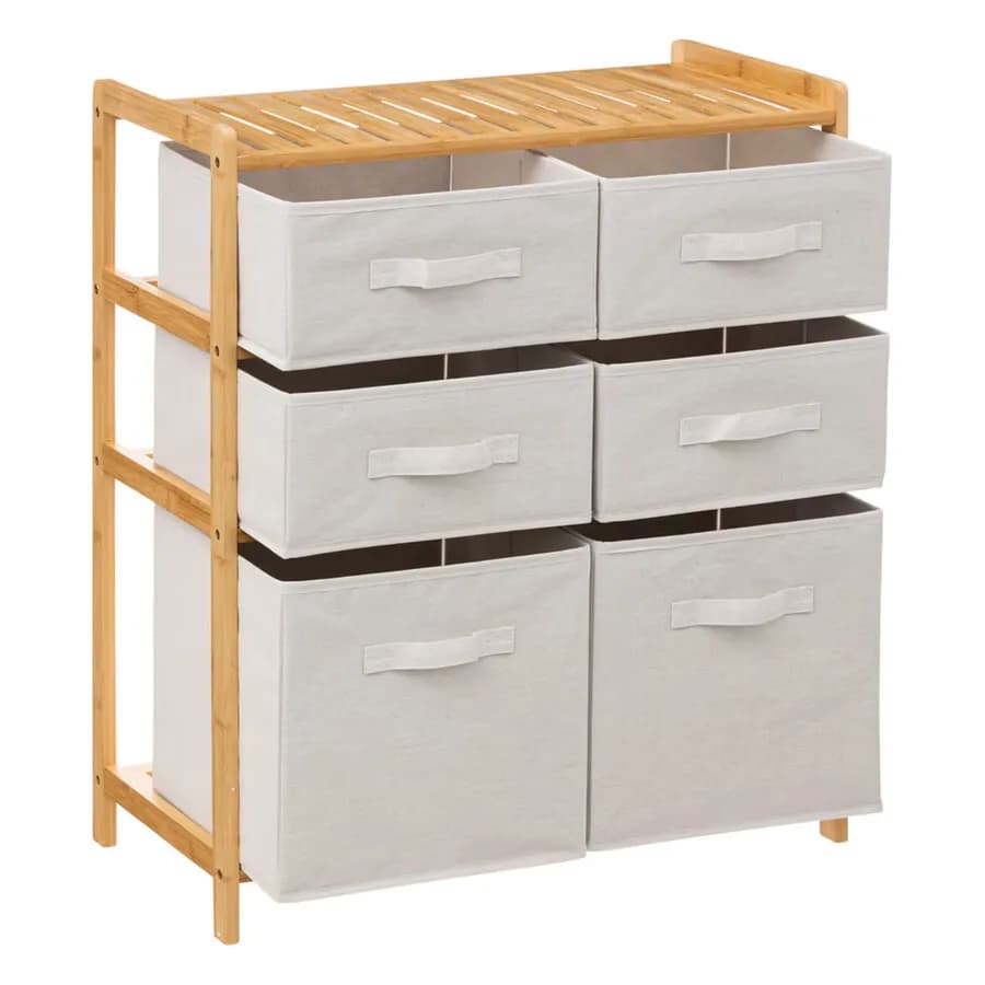 Mobile multiuso 66x79h cm in bambù naturale con 6 cassetti in tessuto bianco - Lascaux