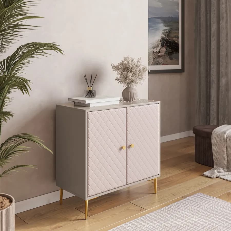 Mobile multiuso 80x80h cm cashmere opaco e similpelle con 2 ante - Zimma