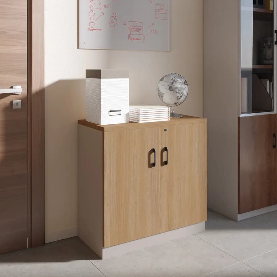 Mobile multiuso 80x80h cm in legno rovere road e tortora con 2 ante soft close e serratura - Lenox