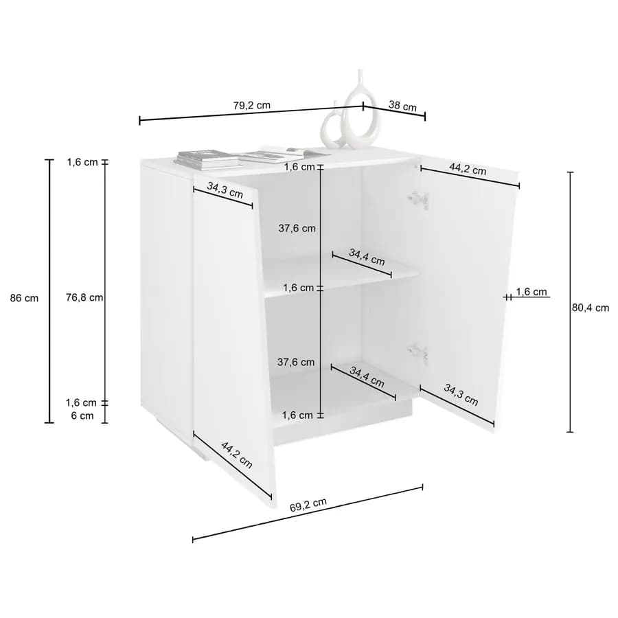 Mobile multiuso 80x86h cm bianco opaco con 2 ante - Meg