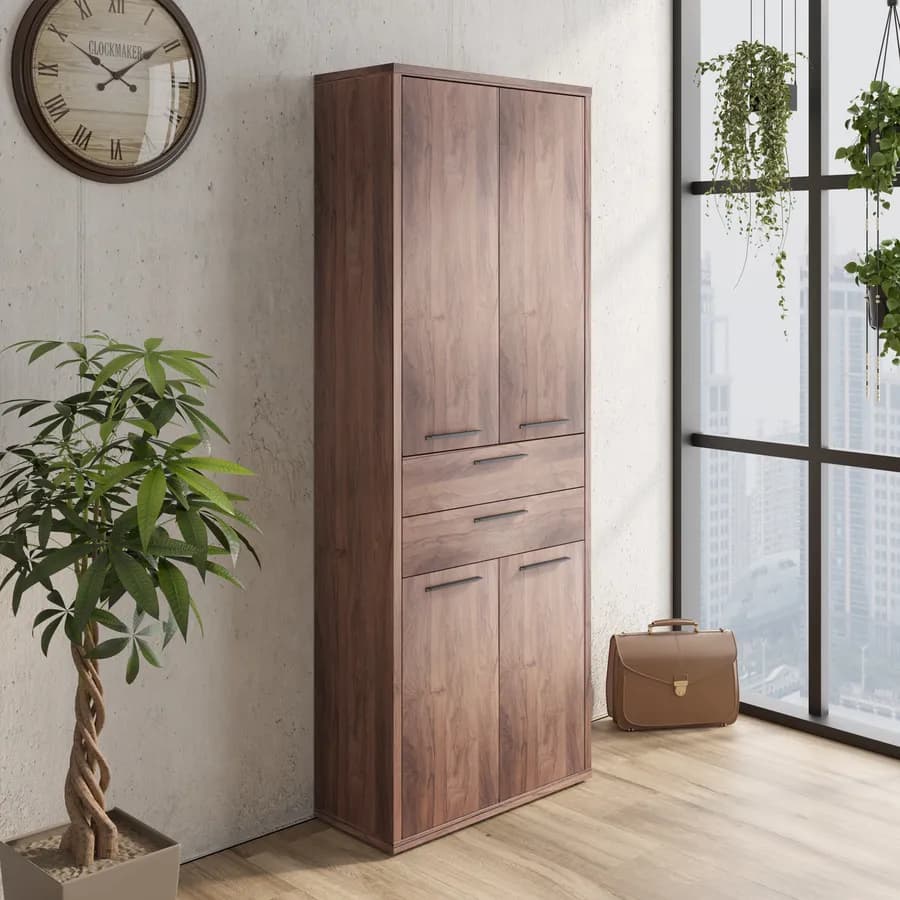 Mobile multiuso 82x217h cm noce brera con 4 ante e 2 cassetti - Historic brown