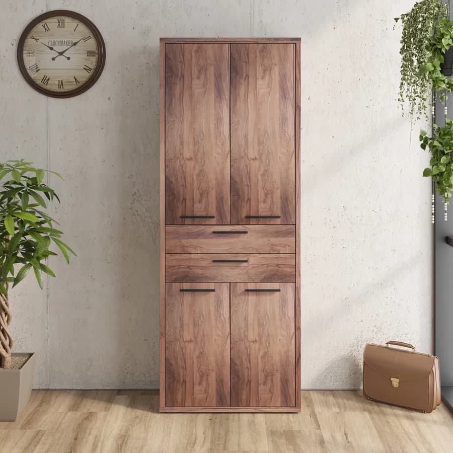 Mobile multiuso 82x217h cm noce brera con 4 ante e 2 cassetti - Historic brown